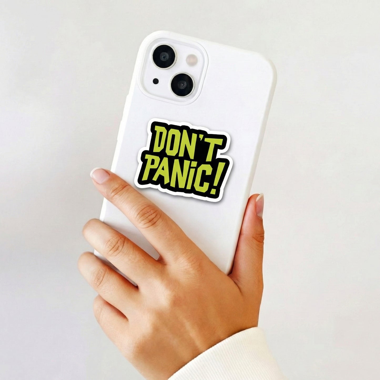 Don’t Panic Bold Typography Sticker – Neon Green Motivational Quote Decal
