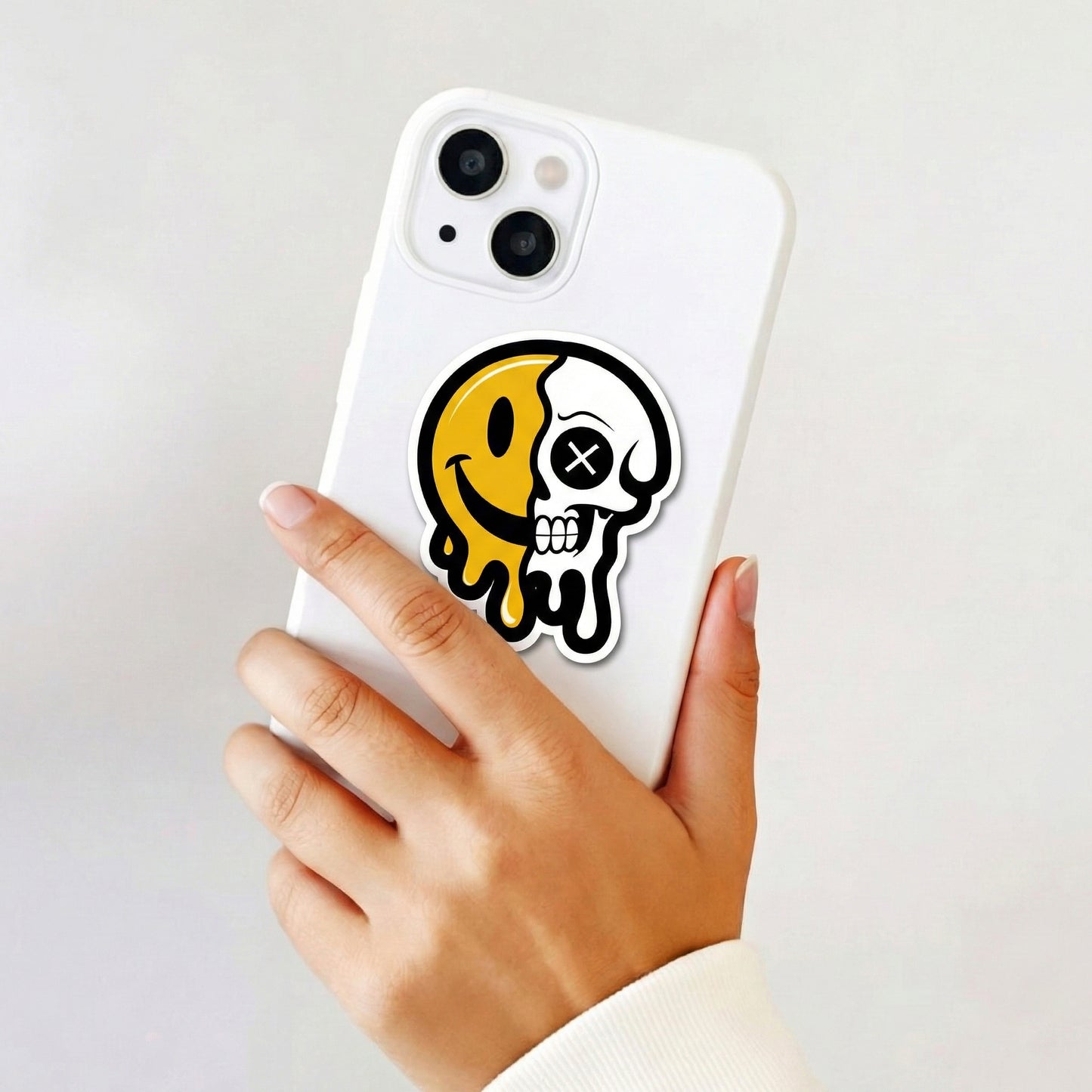 Half Smiley Half Skull Melting Sticker