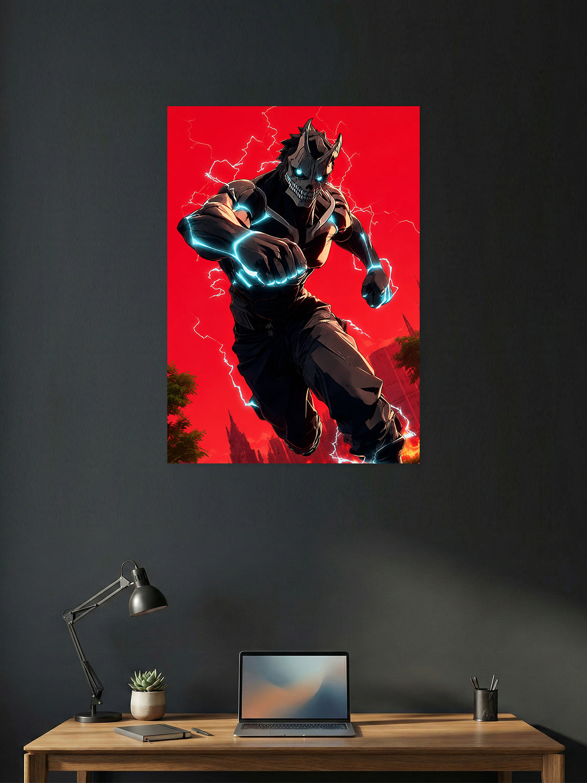 Kafka Hibino Kaiju Form anime wall poster featuring Kaiju No. 8 charging into battle with premium HD artwork for bedroom, gaming room, office, and anime room decor.