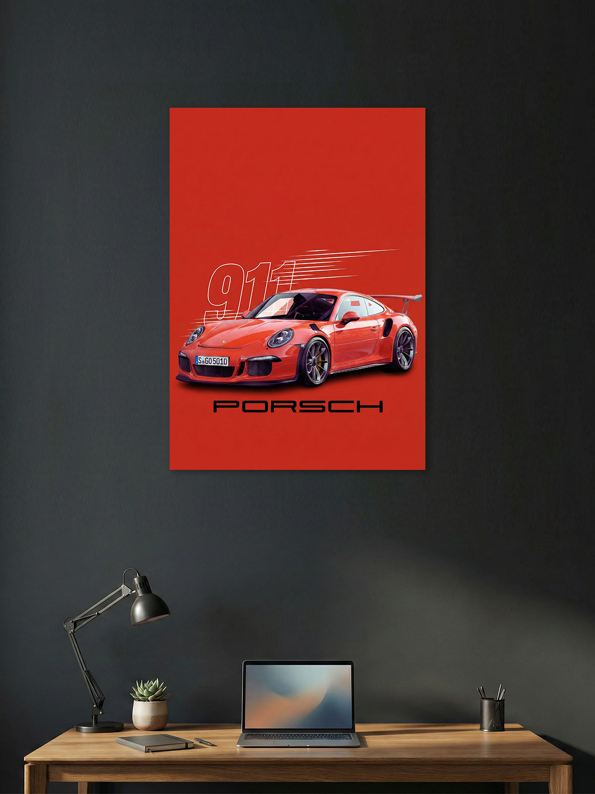 Porsche 911 Wall Poster – Red Sports Car Modern Art Print