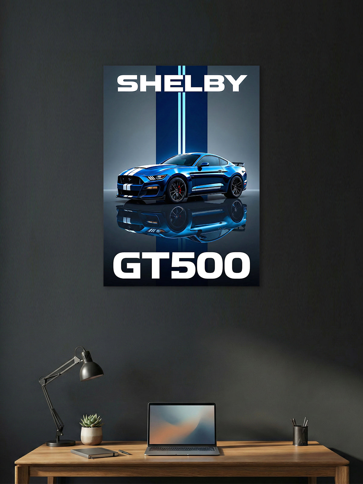 Shelby GT500 Wall Poster – Blue Muscle Car Performance Art