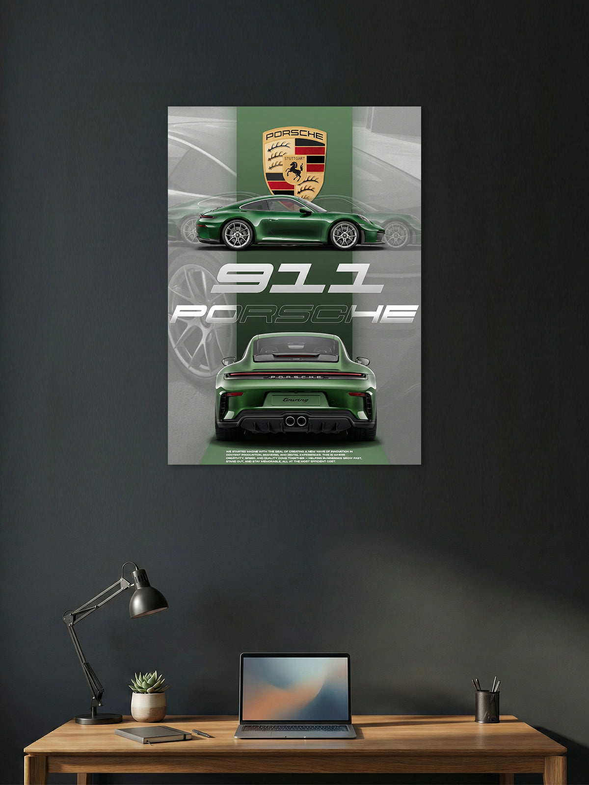 Porsche 911 Green Wall Poster – Front & Rear Sports Car Art Print