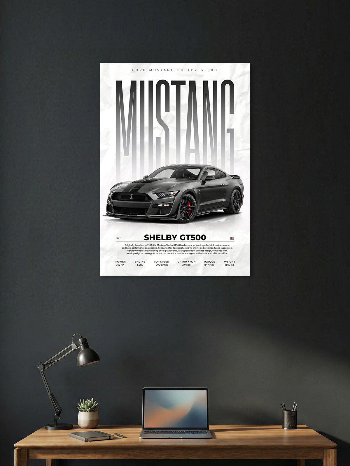 Shelby GT500 Wall Poster – Minimalist Mustang Muscle Car Art