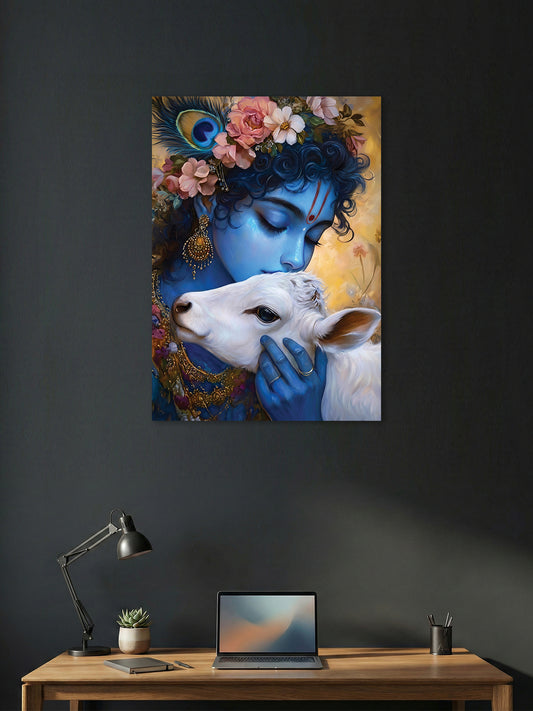 Shri Krishna with Cow Wall Poster