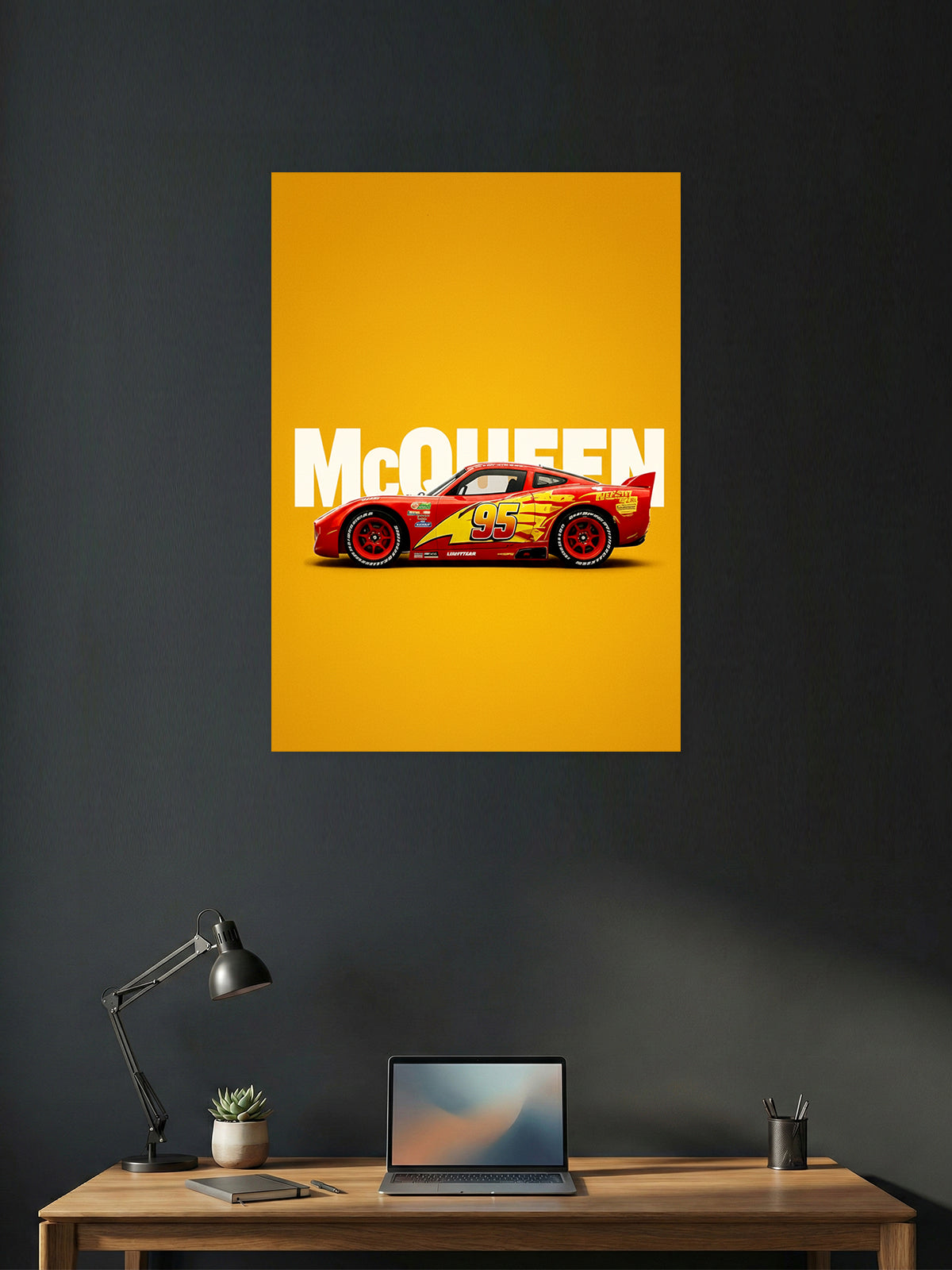 Lightning McQueen Yellow Background Poster