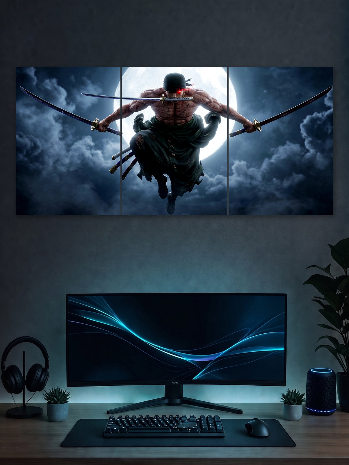 Roronoa Zoro Split Poster – One Piece Three Sword Style Wall Art (3 Panel)