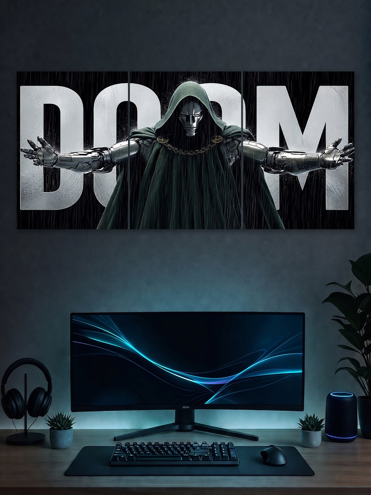 Doctor Doom Dark Poster – Marvel Villain Cinematic Wall Art (3 Panel)