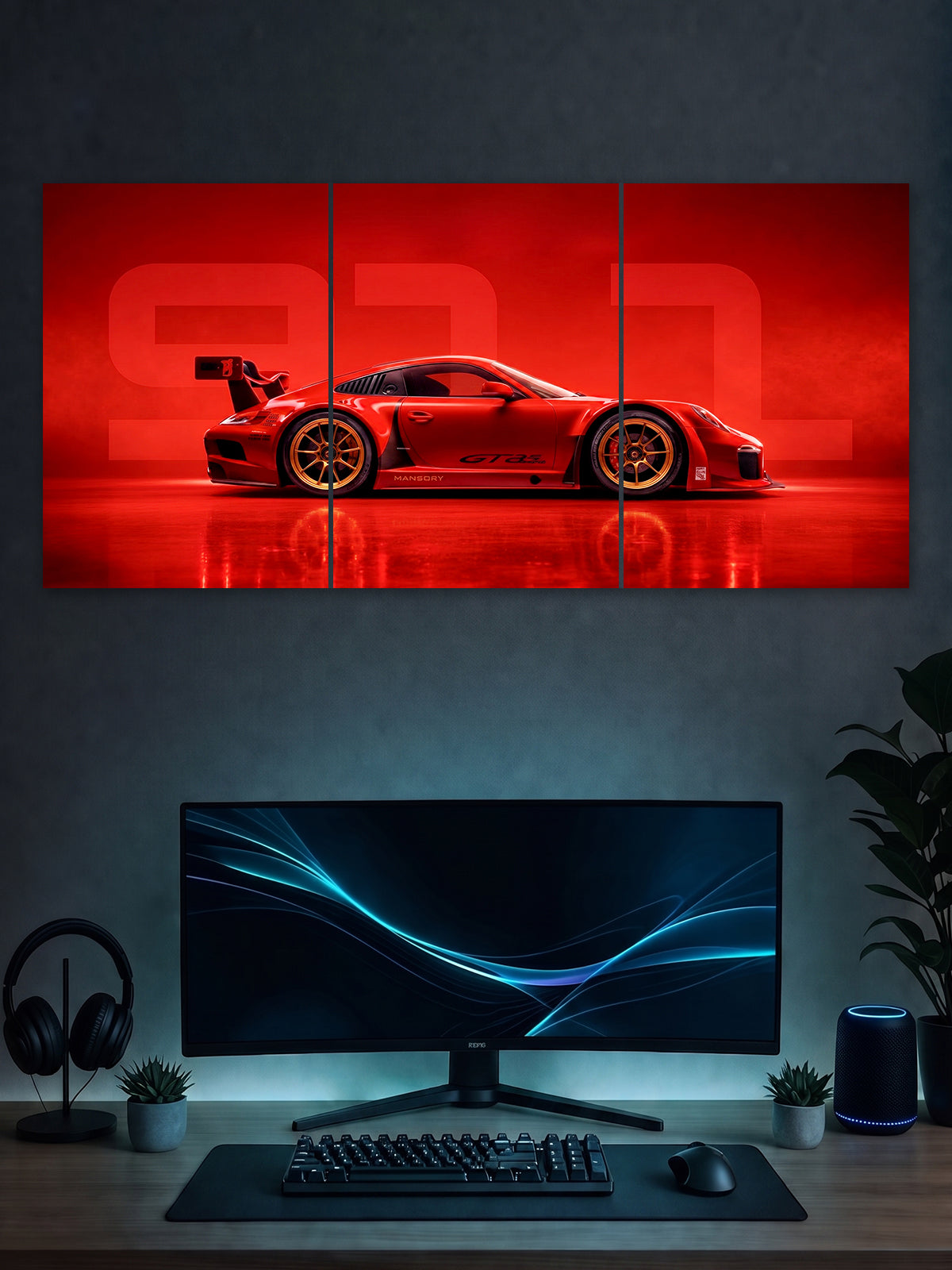 Porsche 911 GT3 RS Poster – Red Performance 3 Panel Wall Art