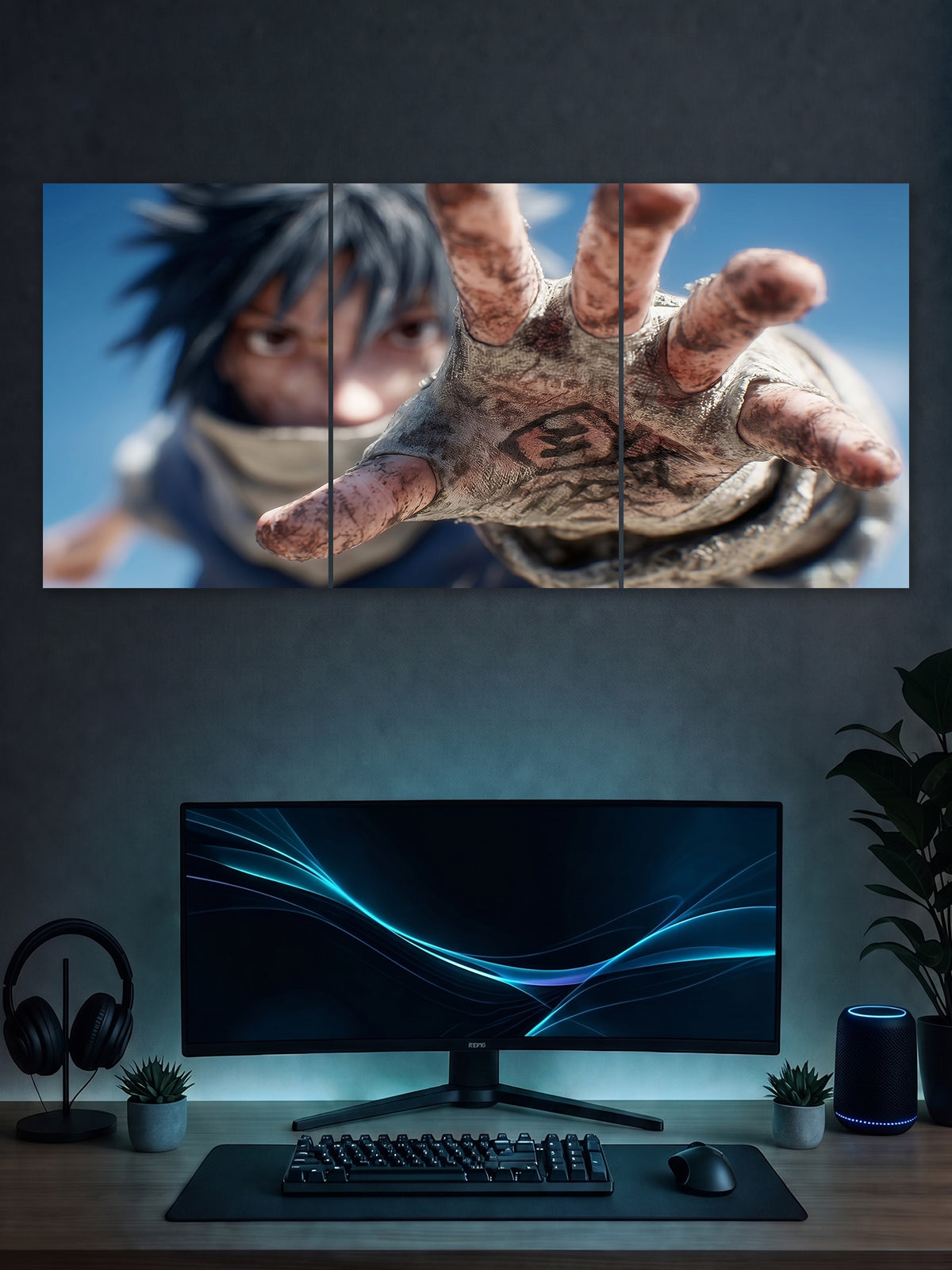 Anime Reach Poster – Intense Action 3 Panel Wall Art (Cinematic Focus Style)
