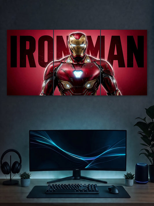 Iron Man Classic Red Poster – Cinematic Superhero 3 Panel Wall Art