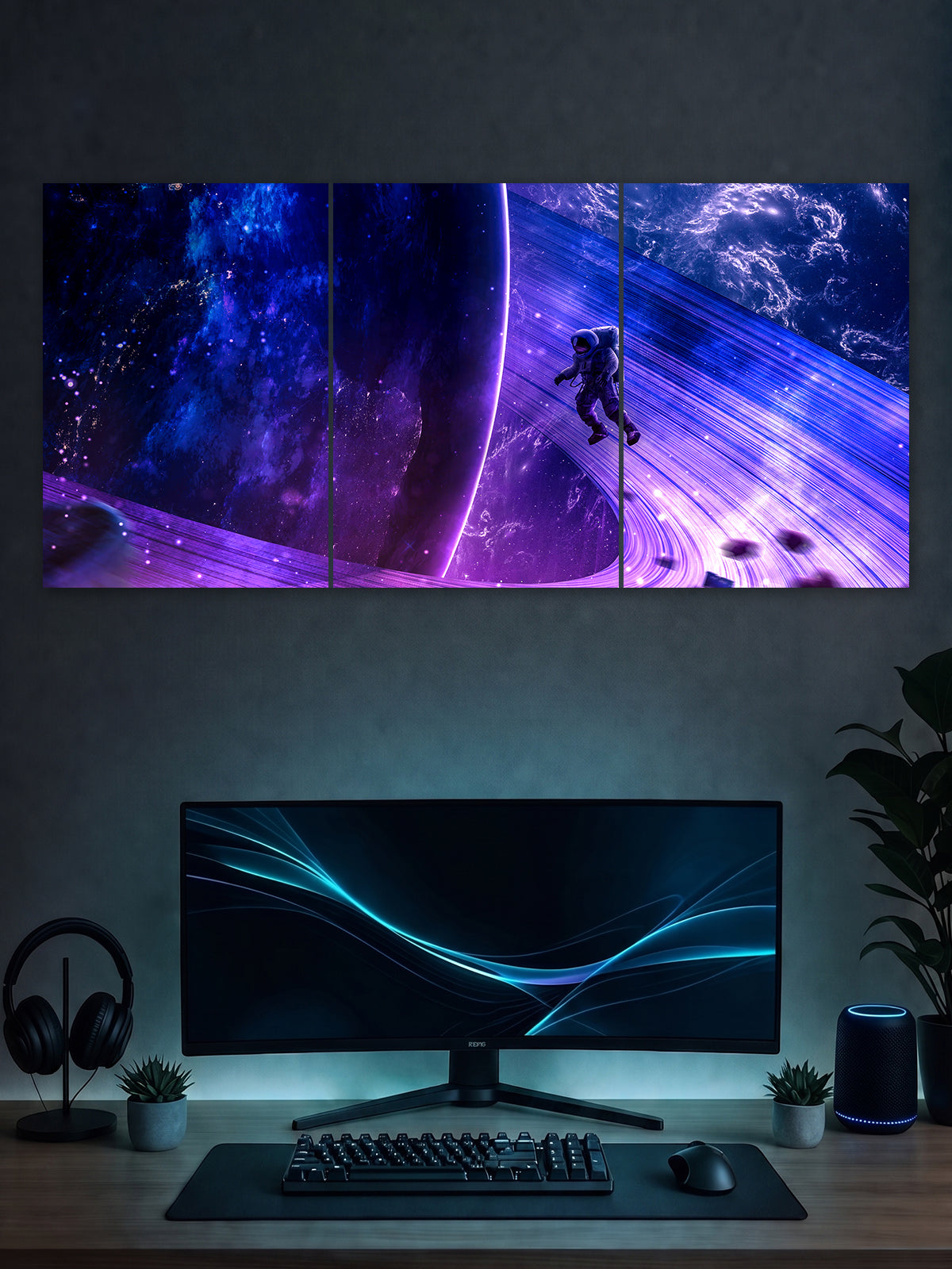 Purple Cosmic Astronaut Split Poster – Space Wall Art | SHDW.STICK