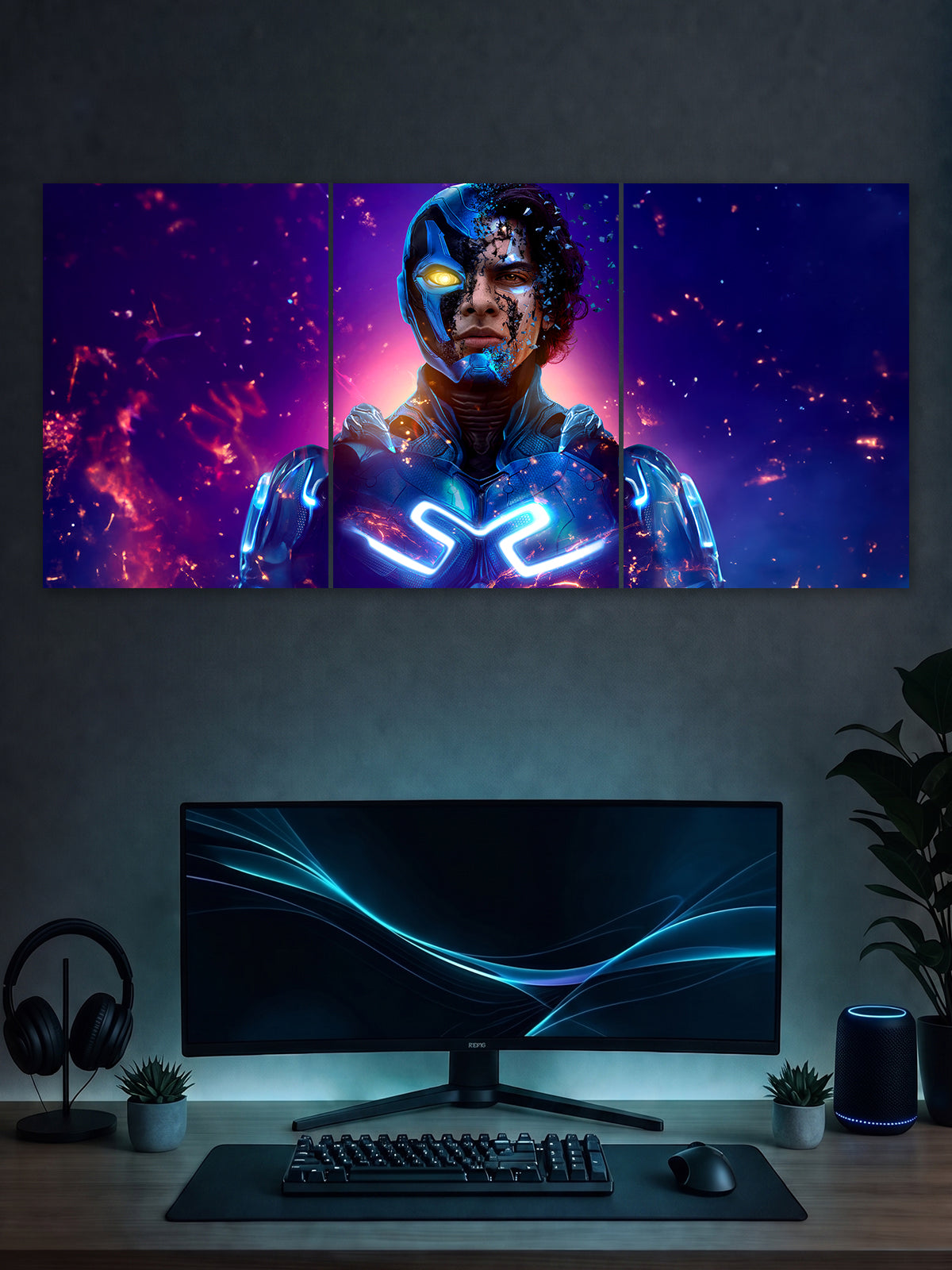 Blue Beetle Split Poster – DC Superhero Wall Art | SHDW.STICK