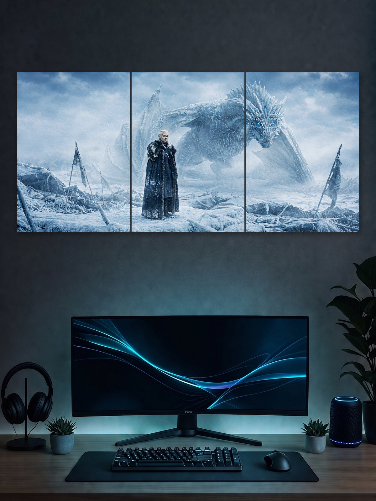 Daenerys Targaryen Ice Dragon Split Poster – Game of Thrones Wall Art | SHDW.STICK