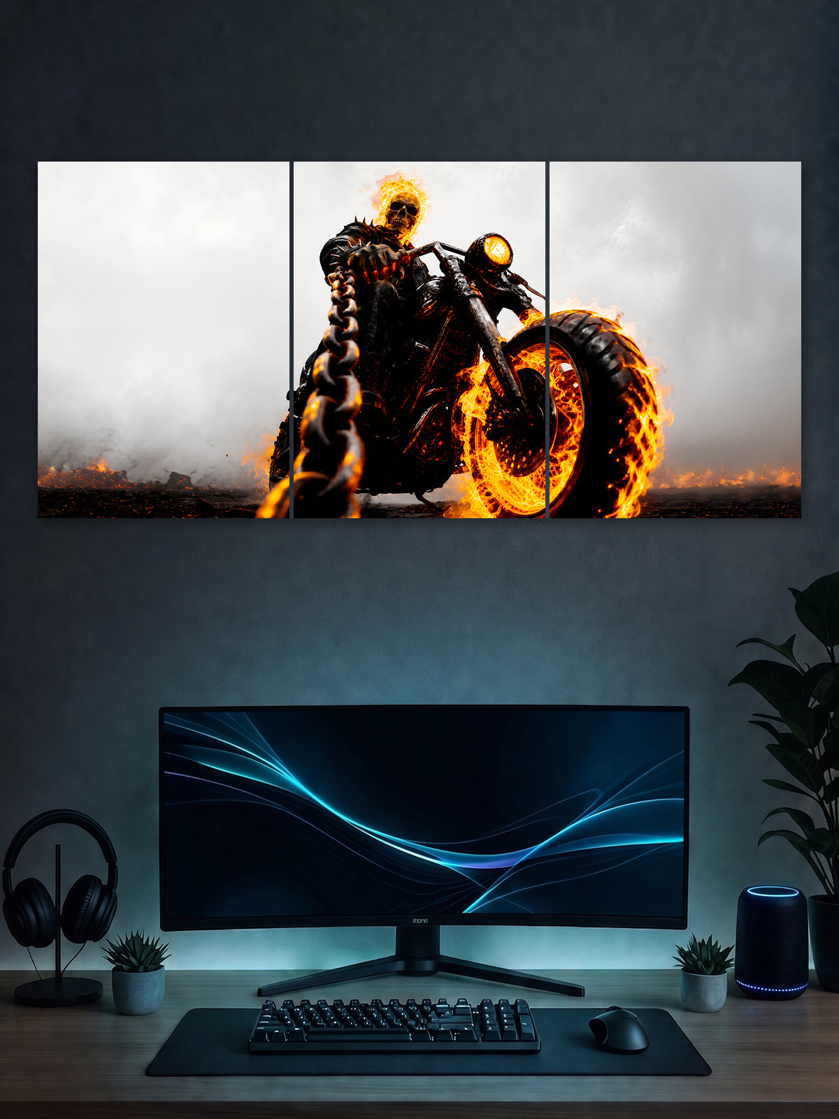 Ghost Rider Split Poster – Flaming Motorcycle Superhero Wall Art | SHDW.STICK