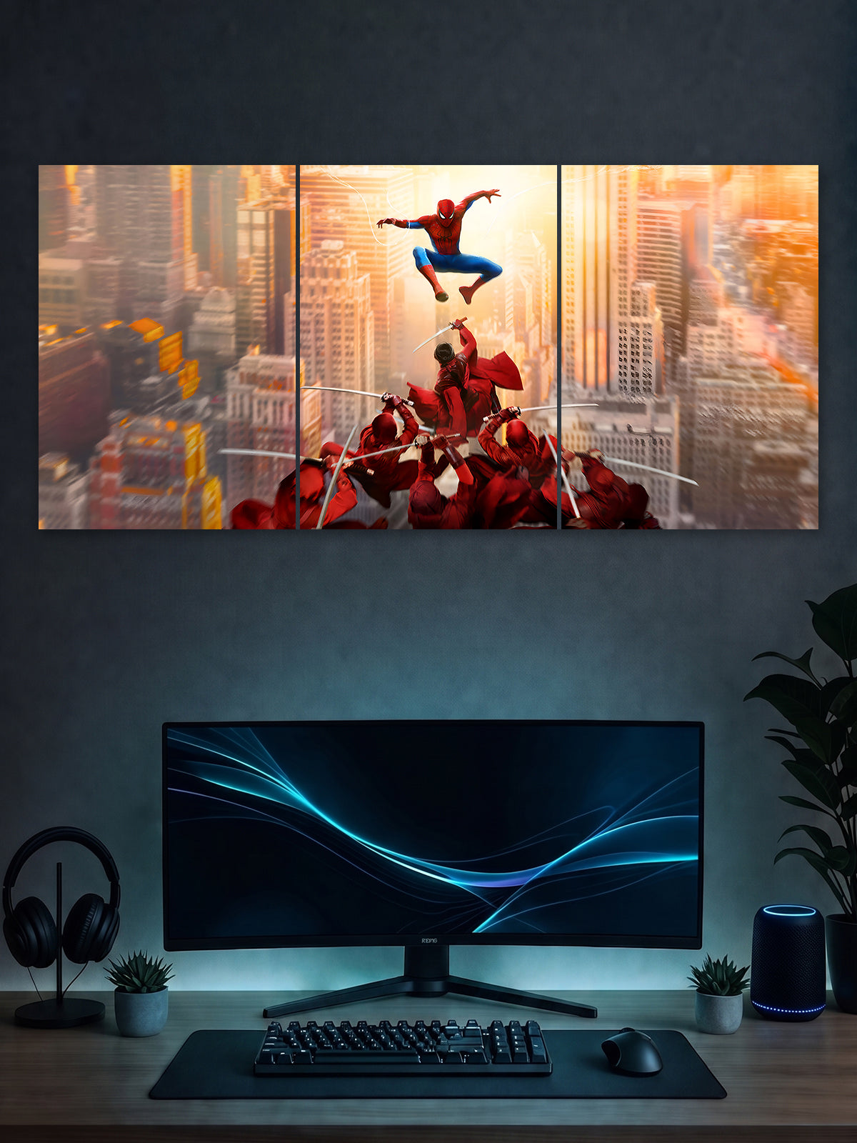 Spider-Man vs Deadpool Split Poster – Superhero Action Wall Art | SHDW.STICK