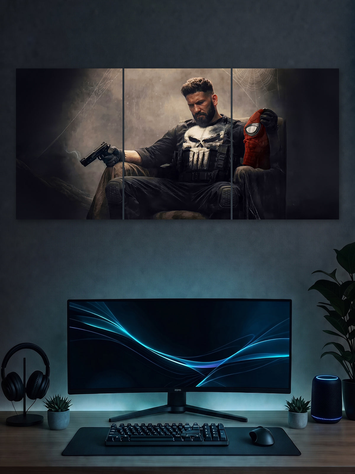 SHDW.STICK Punisher Spider-Man Split Poster – Dark Superhero Wall Art