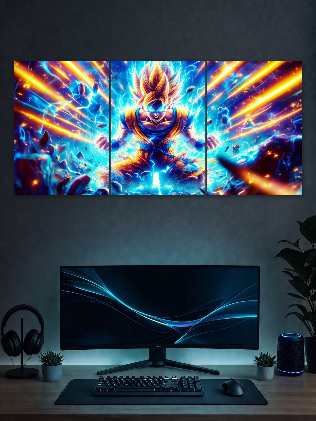 SHDW.STICK Super Saiyan Goku Power-Up Split Poster – Anime Wall Art