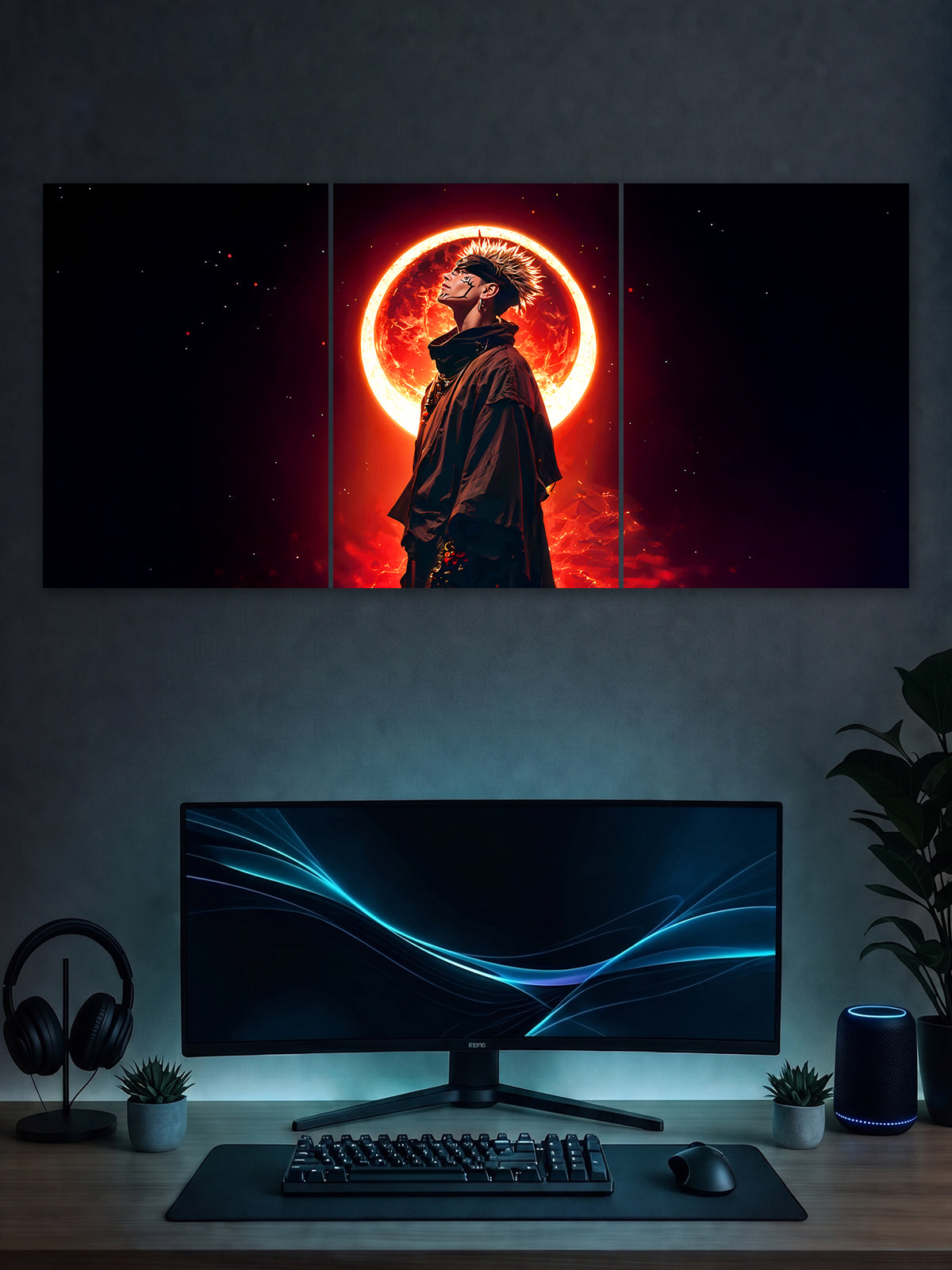 SHDW.STICK Anime Split Poster – Fiery Eclipse Character Wall Art