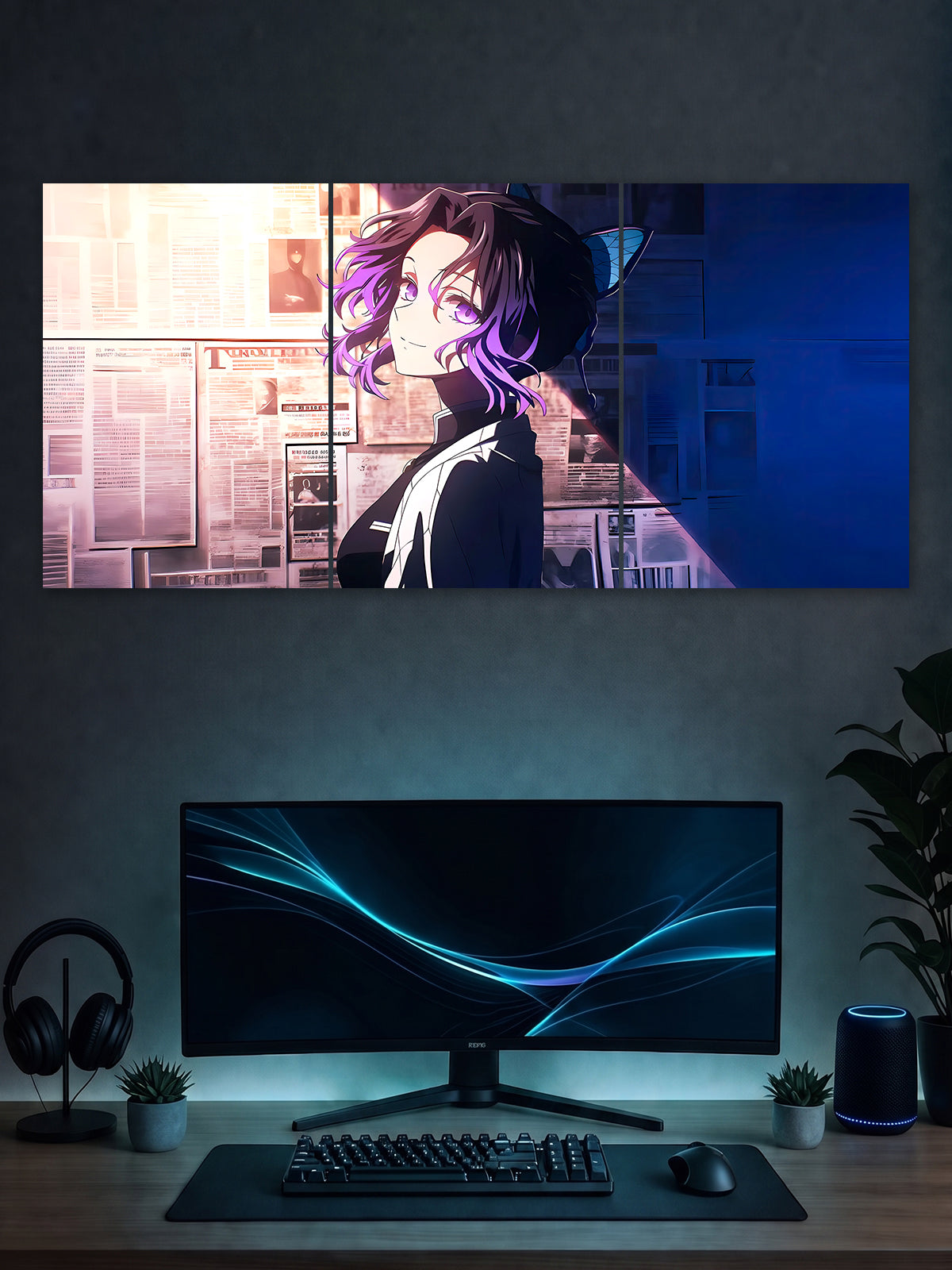 SHDW.STICK Purple-Haired Anime Girl Split Poster – Anime Wall Art