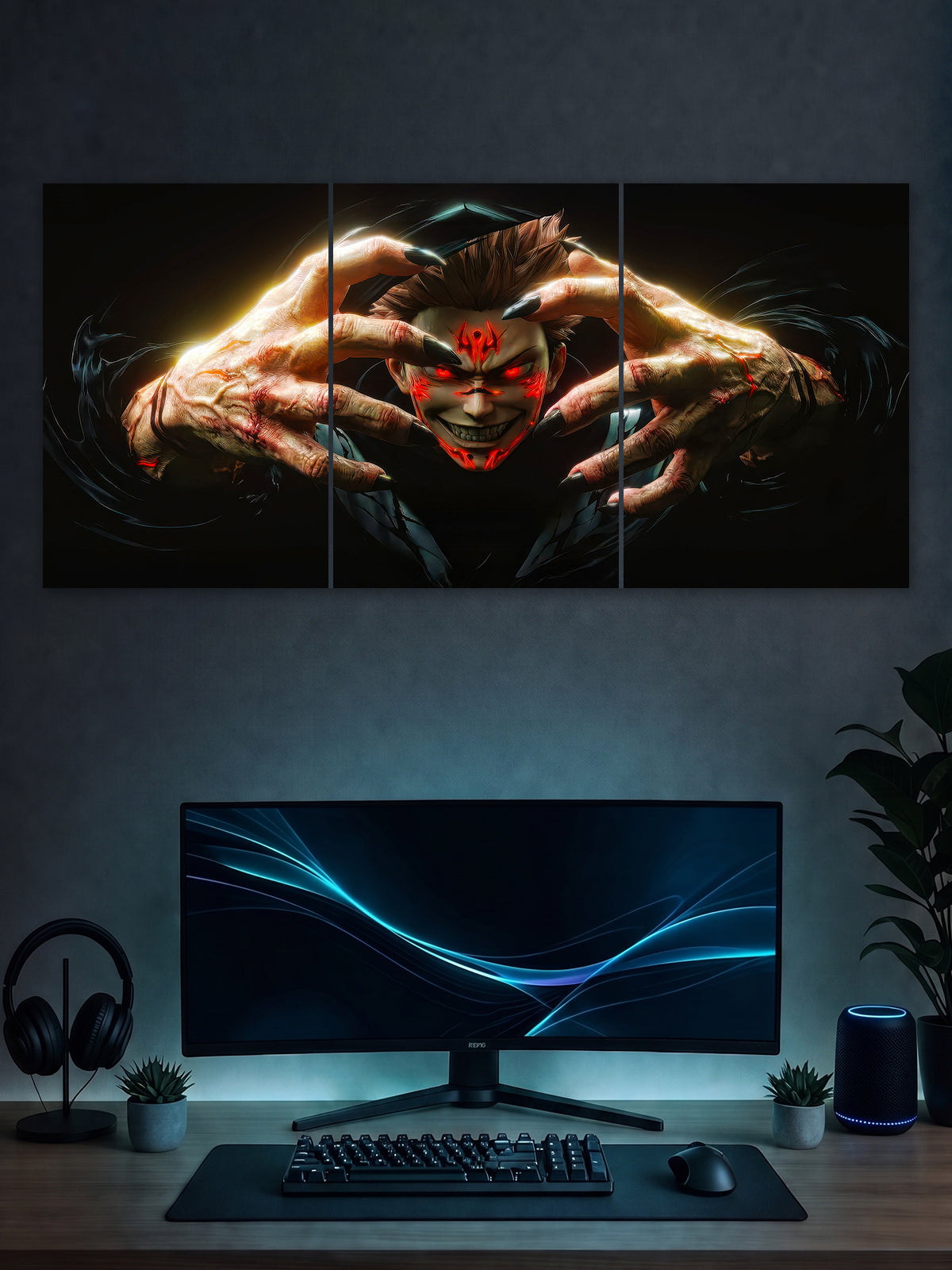 SHDW.STICK Red Energy Anime Split Poster – Dark Anime Wall Art