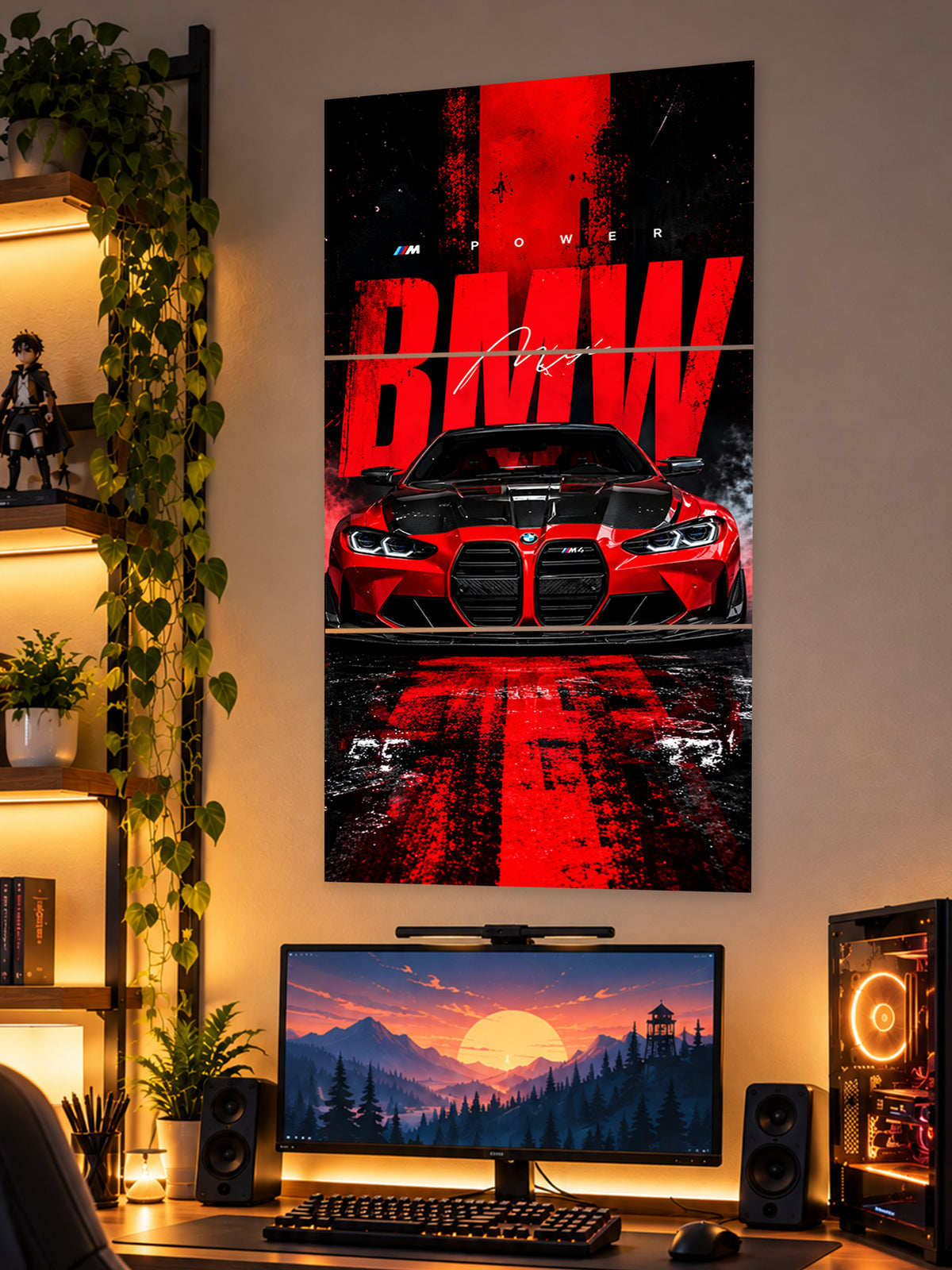 BMW M4 Power split poster with bold red and black sports car artwork
