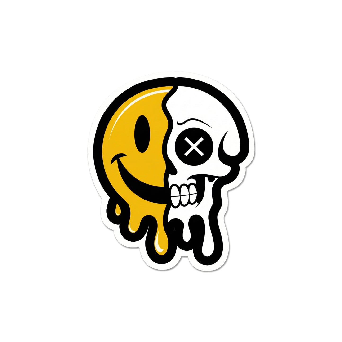 Half Smiley Half Skull Melting Sticker