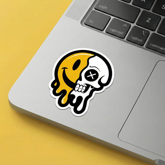 Half Smiley Half Skull Melting Sticker