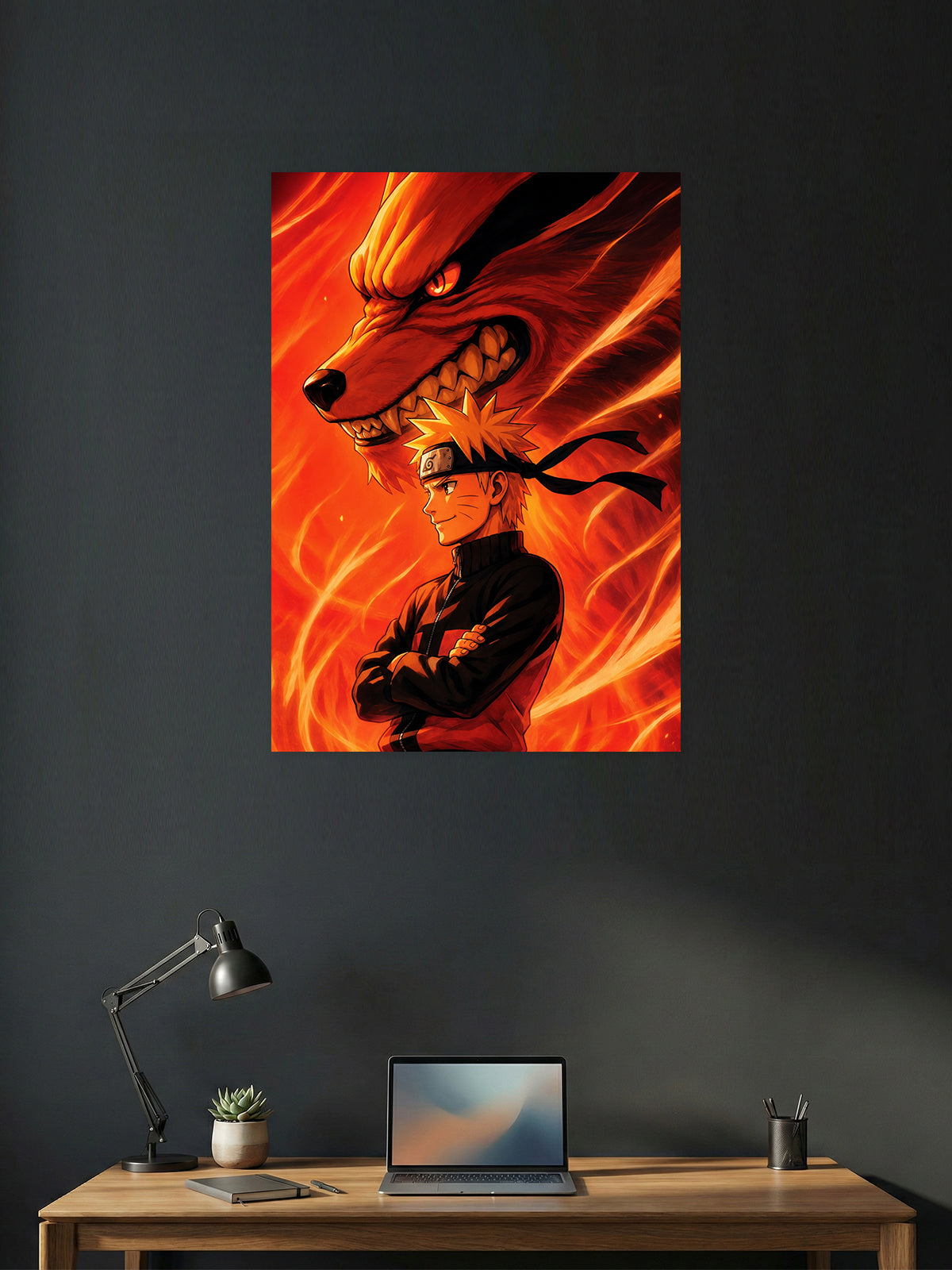 Naruto Uzumaki and Kurama Nine-Tailed Fox anime wall poster with premium HD artwork for bedroom, gaming room, office, and anime room decor.