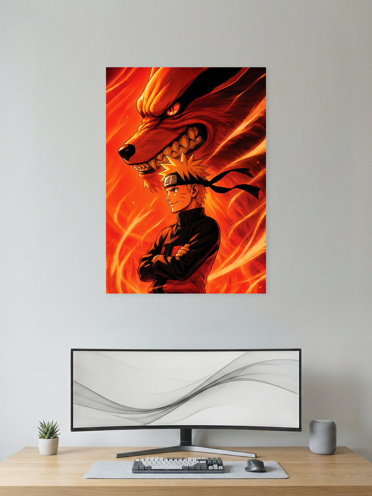 Naruto Uzumaki and Kurama Nine-Tailed Fox anime wall poster with premium HD artwork for bedroom, gaming room, office, and anime room decor.