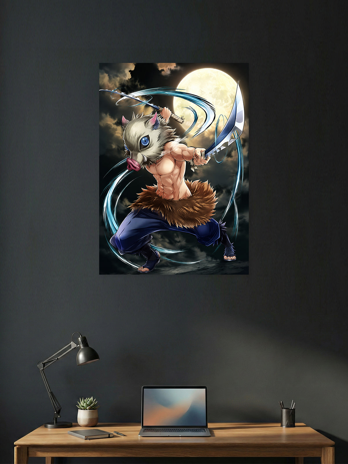 Inosuke Hashibira Demon Slayer anime wall poster featuring Beast Breathing artwork with premium HD print for bedroom, gaming room, office, and anime room decor.