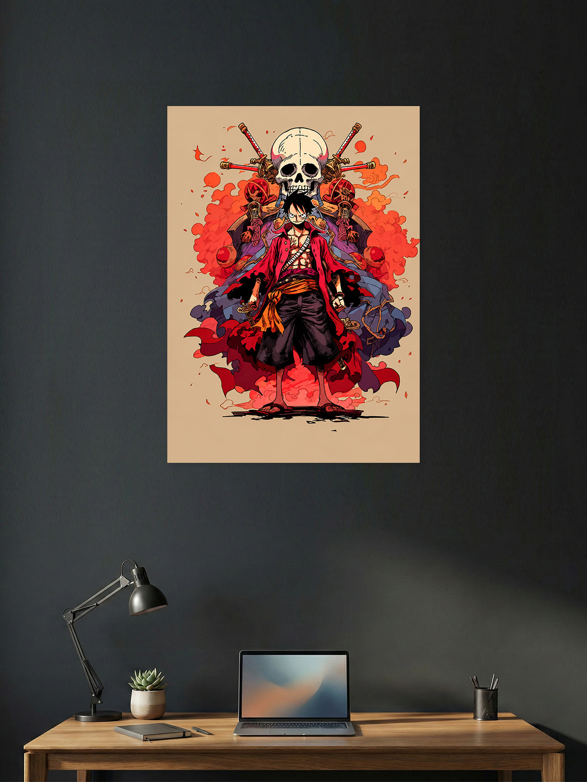 Monkey D. Luffy One Piece anime wall poster featuring Pirate King inspired HD artwork for bedroom, gaming room, office, and anime room decor.