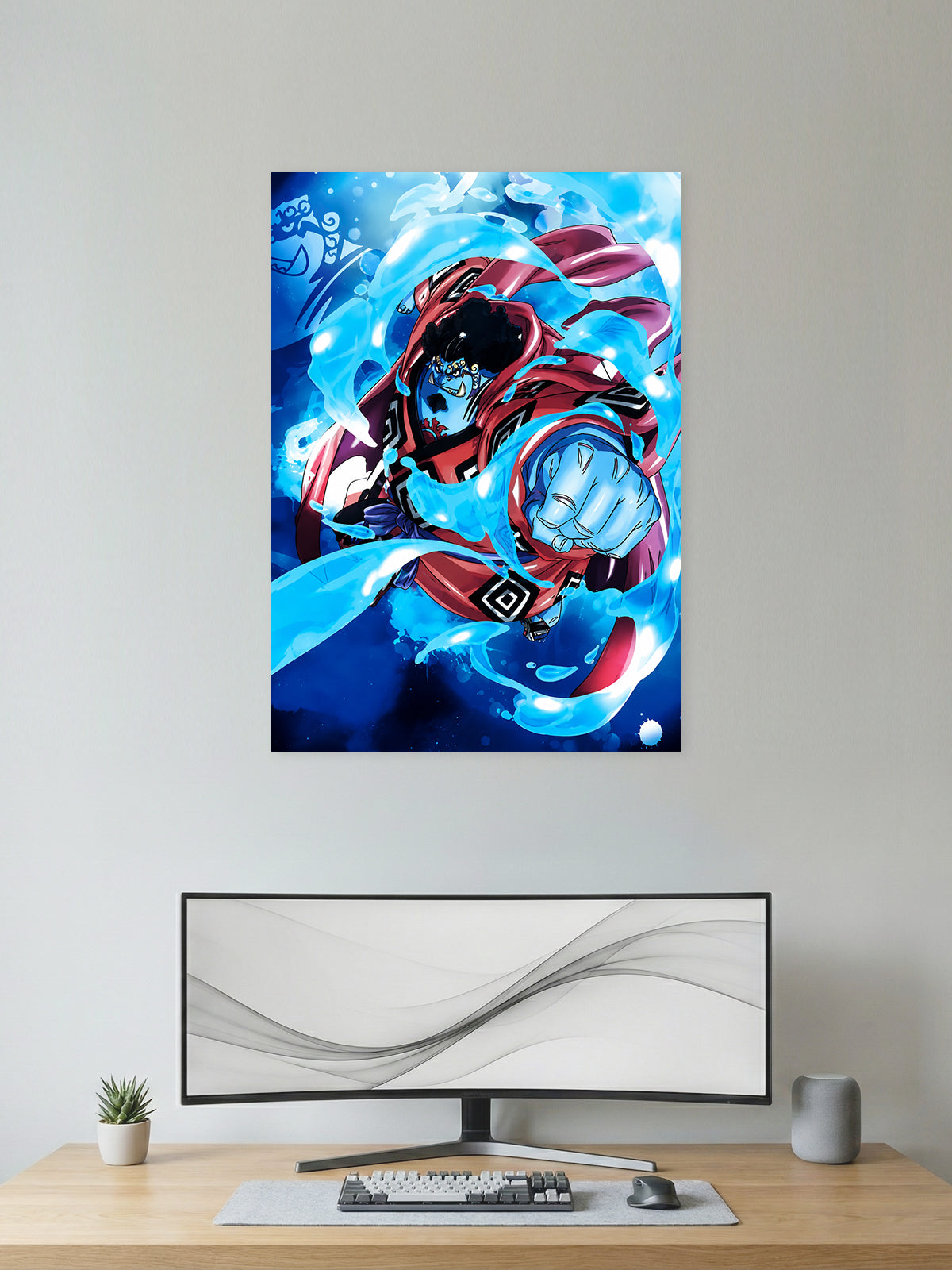 Jinbe One Piece anime wall poster featuring Knight of the Sea and Fish-Man Karate inspired premium HD artwork for bedroom, gaming room, office, and anime room decor.