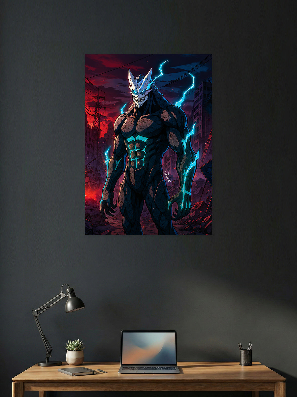 Kaiju No. 8 Monster Form anime wall poster featuring Kafka Hibino's powerful Kaiju transformation with premium HD artwork for bedroom, gaming room, office, and anime room decor.