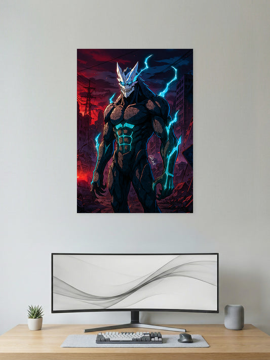 Kaiju No. 8 Monster Form anime wall poster featuring Kafka Hibino's powerful Kaiju transformation with premium HD artwork for bedroom, gaming room, office, and anime room decor.