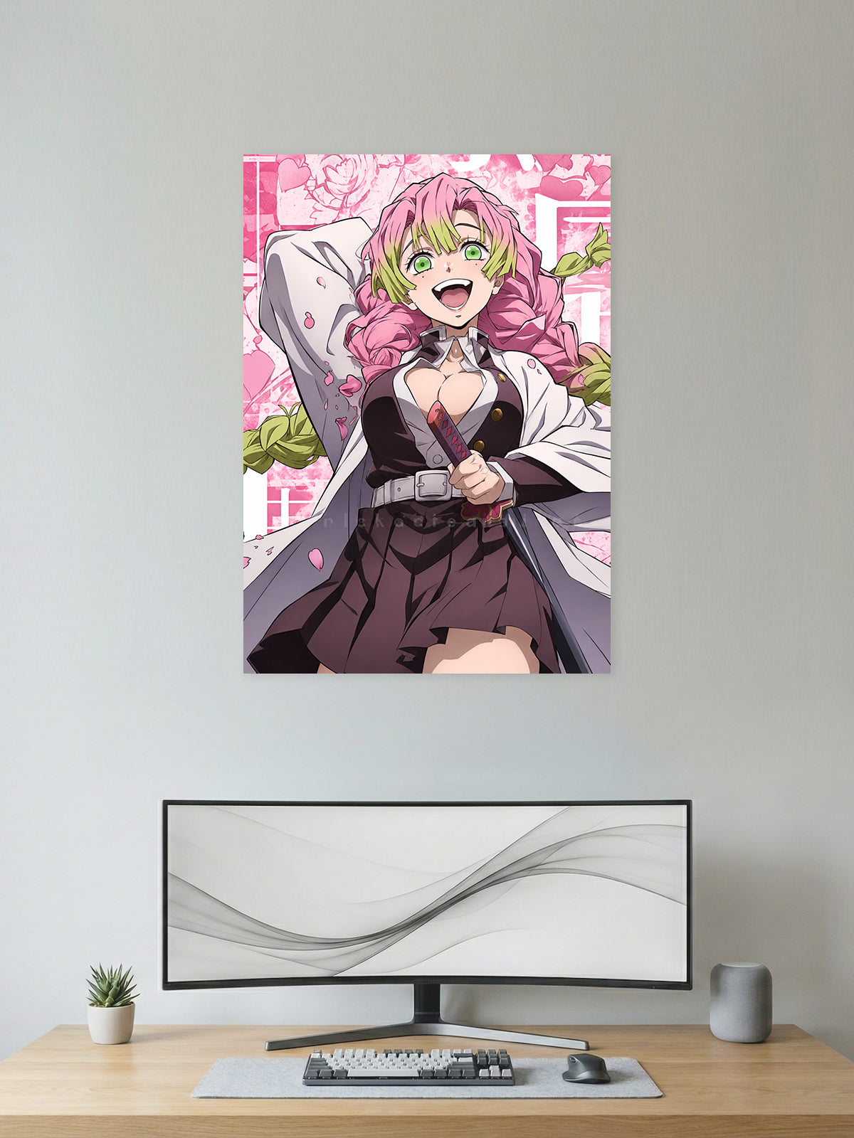 Mitsuri Kanroji Love Hashira Demon Slayer anime wall poster featuring premium HD artwork for bedroom, gaming room, office, anime room decor, and manga collection.
