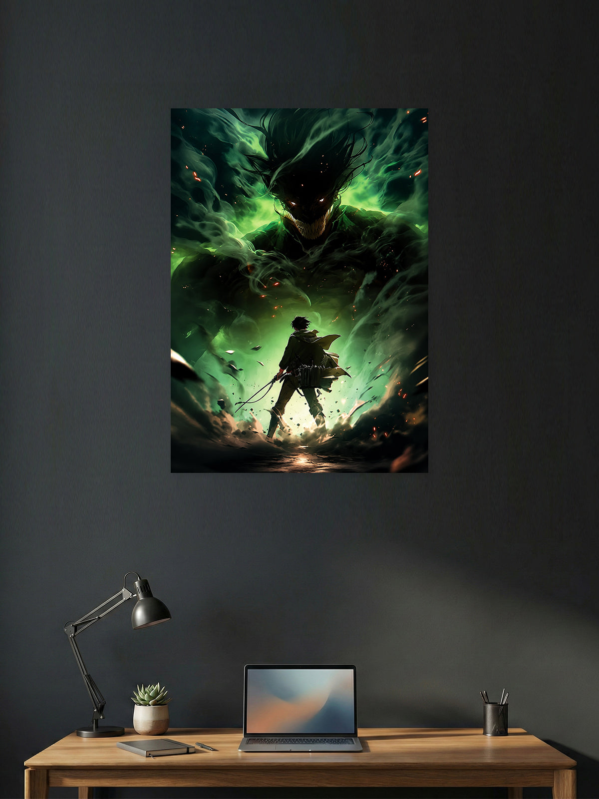 Levi Ackerman vs Beast Titan Attack on Titan anime wall poster featuring premium HD artwork for bedroom, gaming room, office, anime room decor, and manga collection.