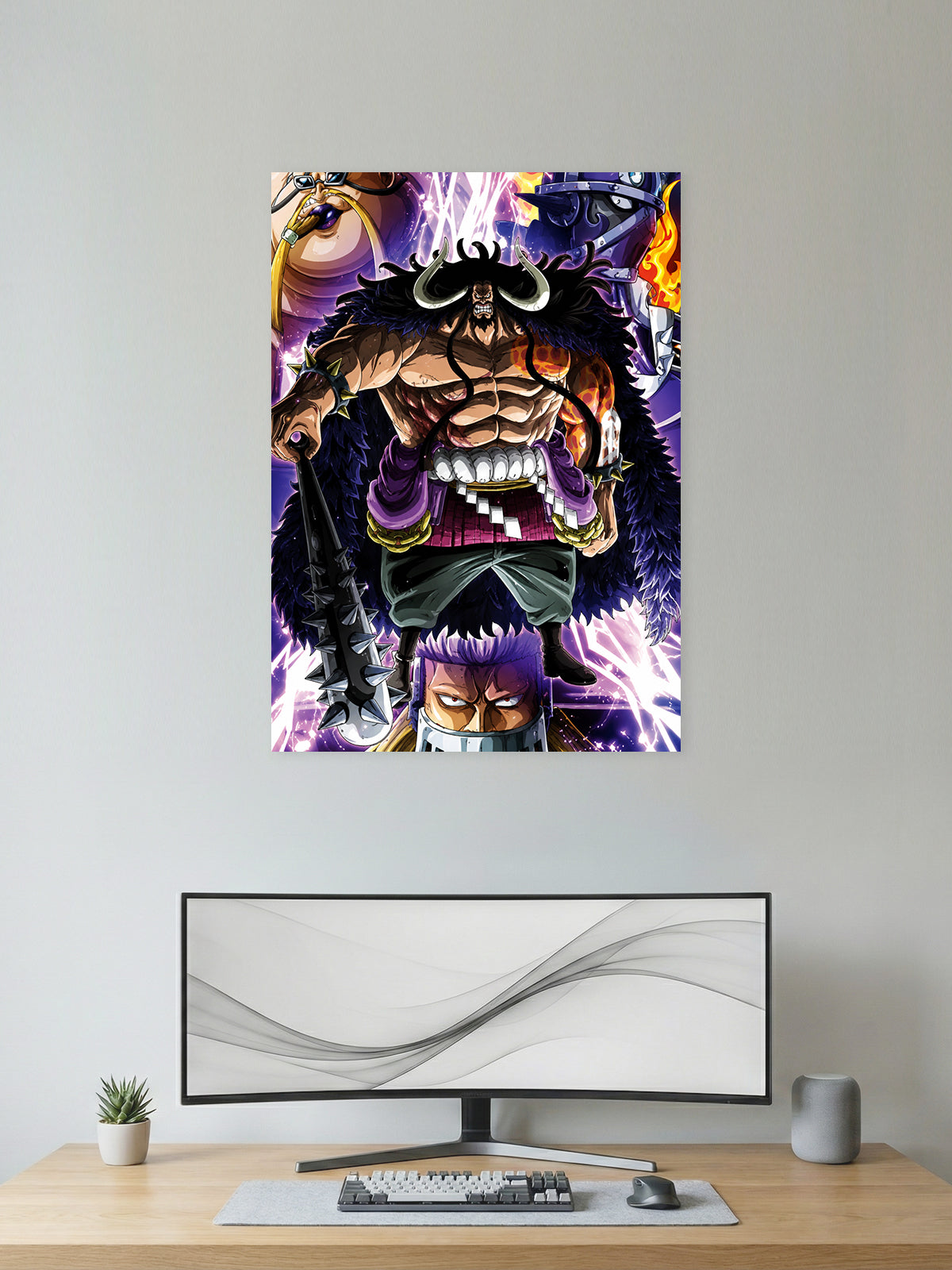 Kaido Emperor of the Sea One Piece anime wall poster featuring the Beast Pirates captain with premium HD artwork for bedroom, gaming room, office, anime room decor, and manga collection.
