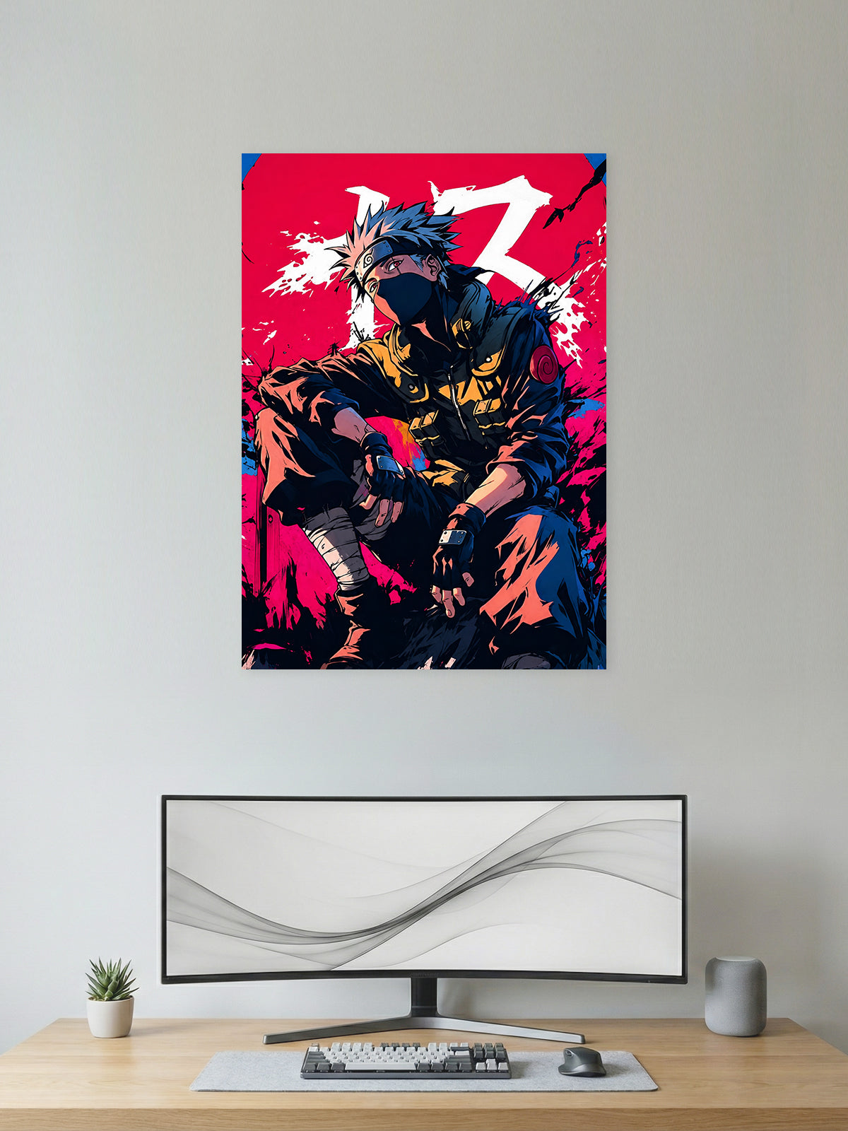 Kakashi Hatake Naruto Shippuden anime wall poster featuring the legendary Copy Ninja with premium HD artwork for bedroom, gaming room, office, anime room decor, and manga collection.
