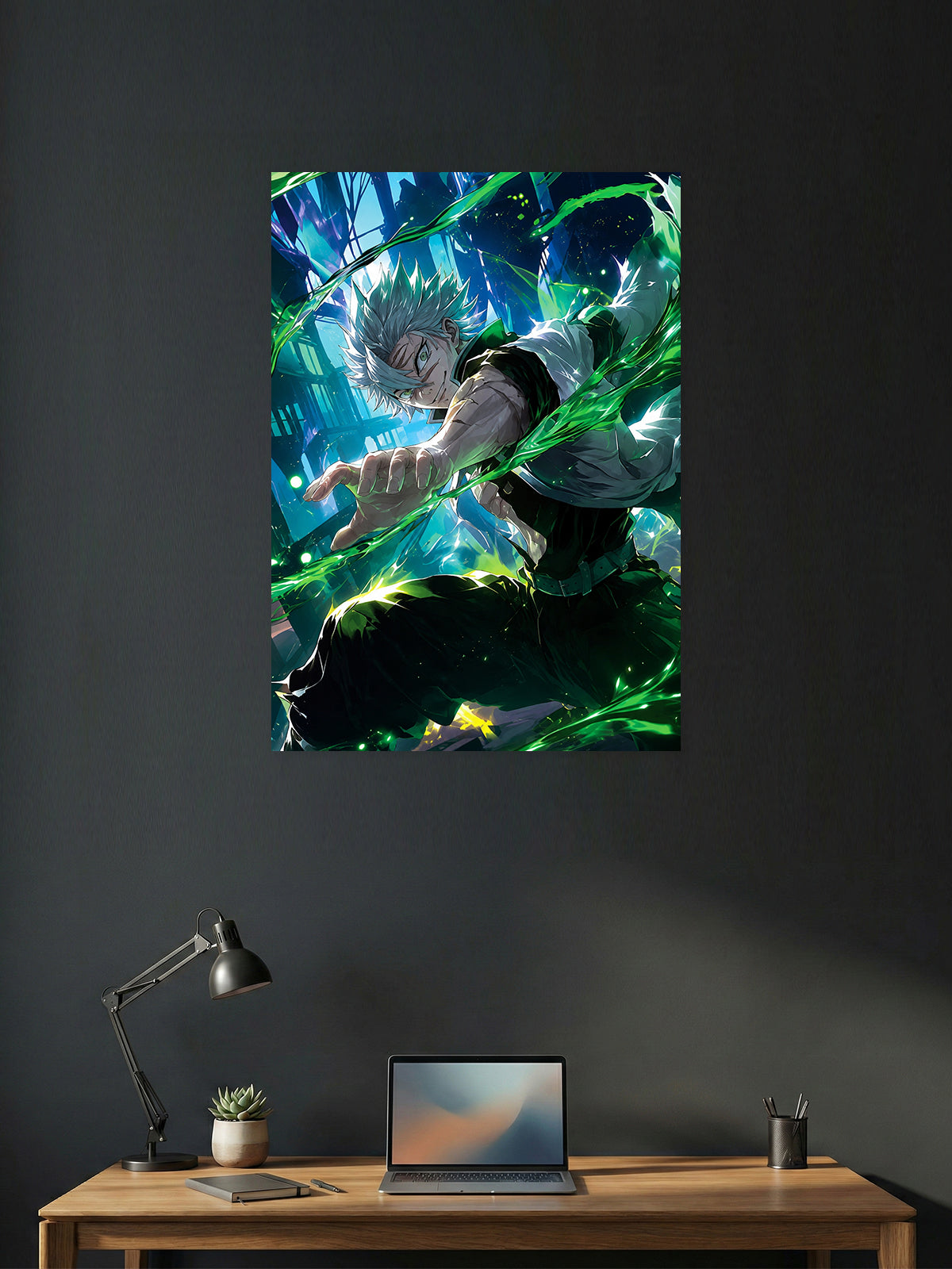 Premium Black Clover anime poster featuring Asta surrounded by glowing green anti-magic energy in dynamic HD artwork, perfect for anime wall décor, gaming rooms, and collector displays.