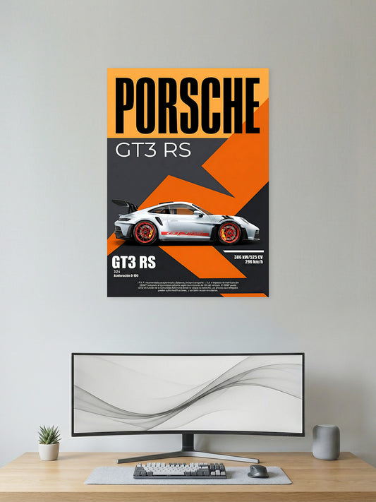 Porsche GT3 RS Wall Poster – Performance Sports Car Art Print
