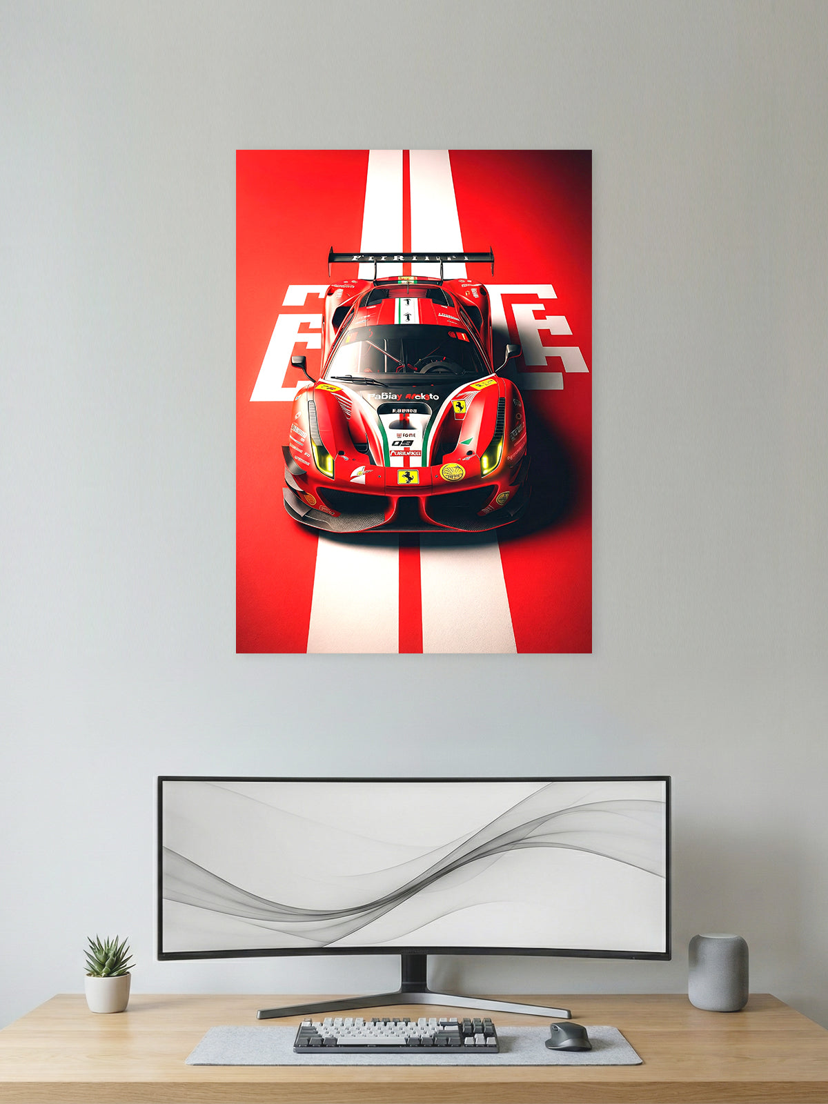 Ferrari GT Racing Wall Poster – Red Motorsport Car Art Print