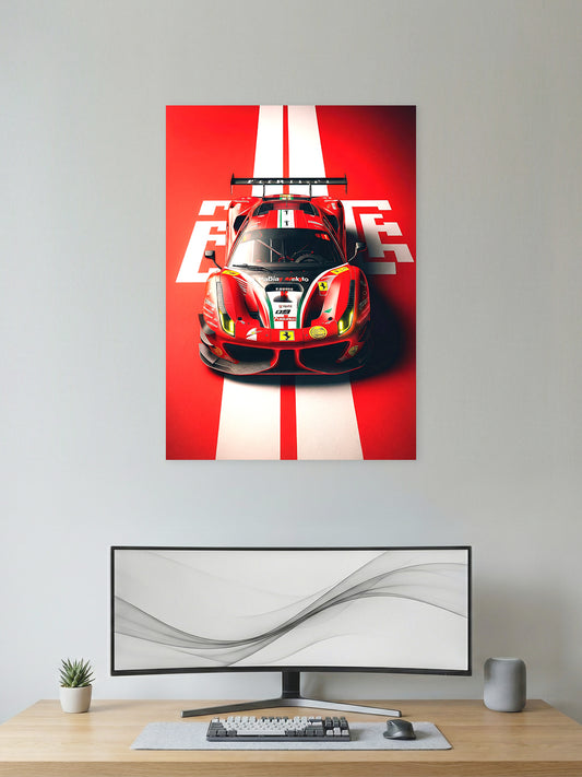 Ferrari GT Racing Wall Poster – Red Motorsport Car Art Print