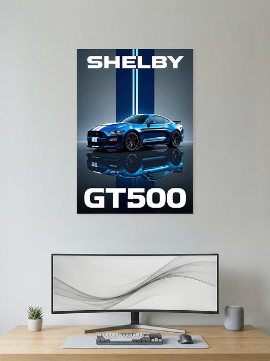 Shelby GT500 Wall Poster – Blue Muscle Car Performance Art