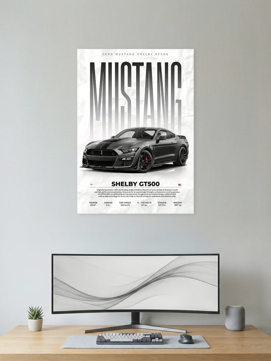 Shelby GT500 Wall Poster – Minimalist Mustang Muscle Car Art