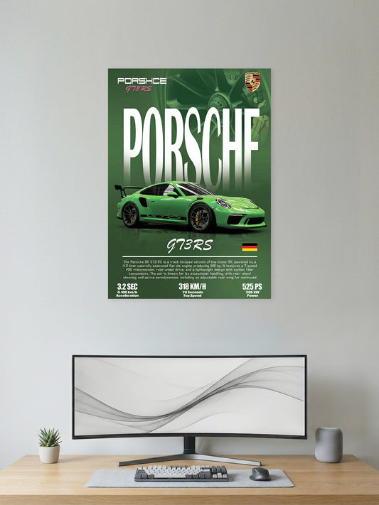 Porsche 911 GT3 RS Wall Poster – Green Track Performance Art