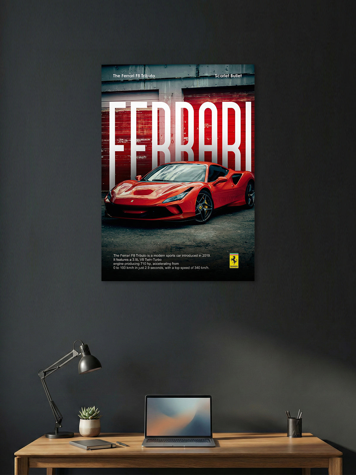 Ferrari F8 Tributo Wall Poster – Scarlet Bullet Supercar Art