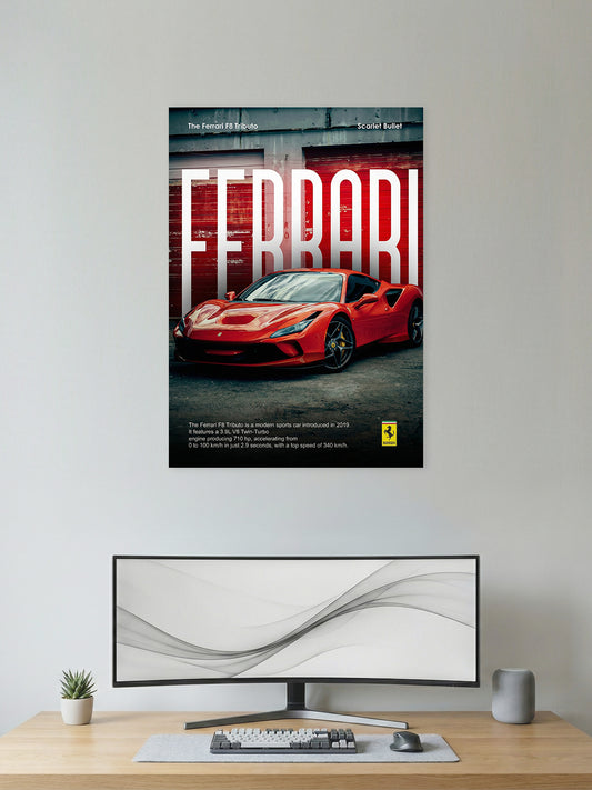 Ferrari F8 Tributo Wall Poster – Scarlet Bullet Supercar Art