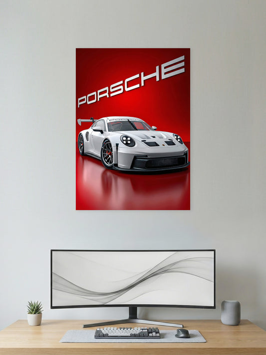 Porsche GT3 RS Wall Poster – Red Performance Supercar Art