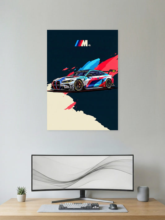 BMW M4 Wall Poster – Motorsport Art Performance Design