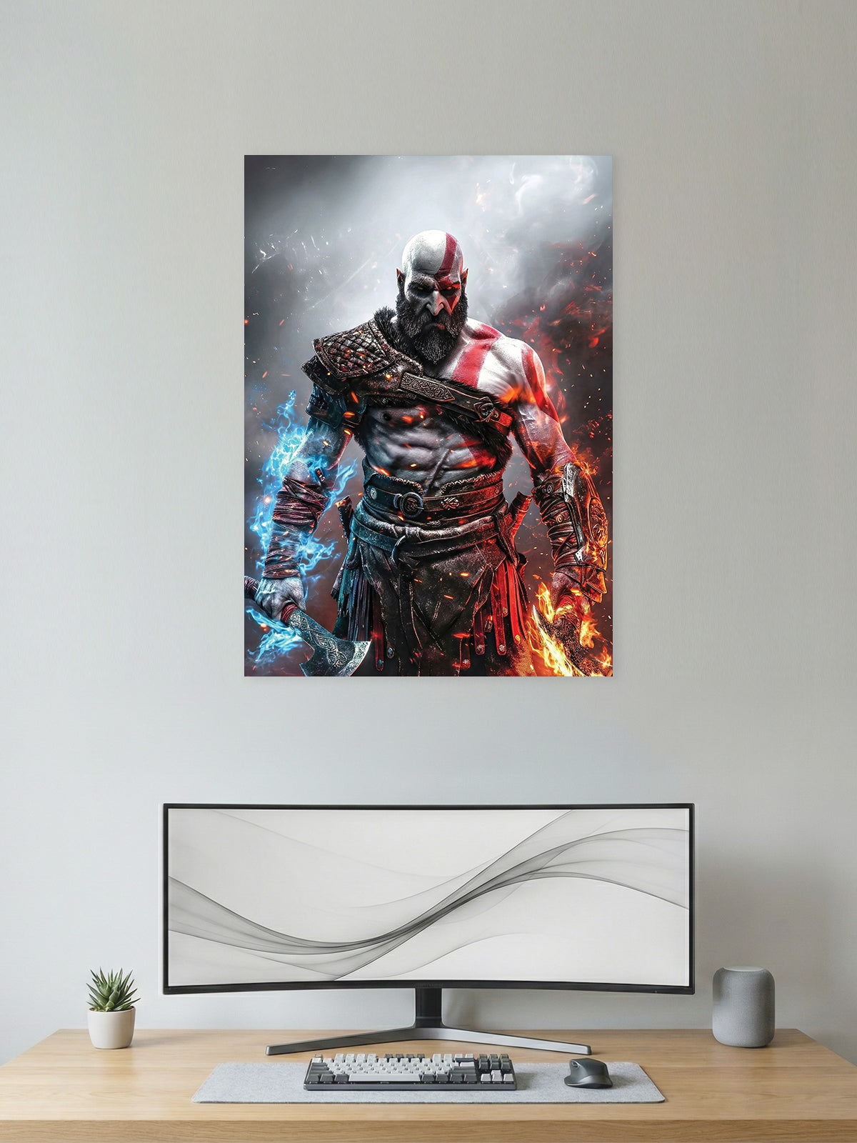 God of War Kratos Elemental Fury Poster – Epic Gaming Wall Art